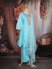 Sky Blue Floral Embroidered Cotton Salwar Suit with Dupatta
