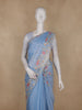 Sky Blue Floral Embroidered Semi Organza Saree