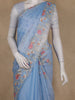 Sky Blue Floral Embroidered Semi Organza Saree