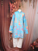 Sky Blue Floral Motif Printed Kids Cotton Kurta Set
