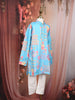 Sky Blue Floral Motif Printed Kids Cotton Kurta Set