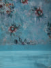 Sky Blue Floral Printed Chiffon Saree with Self Woven Border
