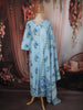 Sky Blue Floral Printed Design Cotton Straight Cut Salwar Suit wit Matching Dupatta