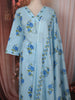 Sky Blue Floral Printed Design Cotton Straight Cut Salwar Suit wit Matching Dupatta