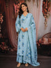 Sky Blue Floral Printed Design Cotton Straight Cut Salwar Suit wit Matching Dupatta