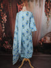 Sky Blue Floral Printed Design Cotton Straight Cut Salwar Suit wit Matching Dupatta