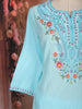 Sky Blue Floral Thread Embroidered Cotton Salwar Suit with Dupatta