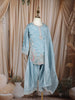 Sky Blue Floral Thread and Sequins Embroidered Design Tissue Silk Kids Palazzo Suit