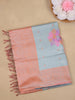 Sky Blue Floral Woven Art Silk Saree with Contrast Peach Zari Border
