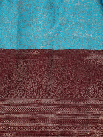 Sky Blue Floral Woven Pure Kanchipuram Silk Saree - Diadem