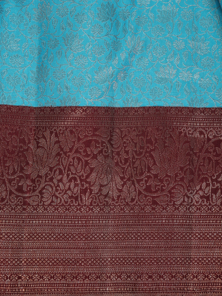 Sky Blue Floral Woven Pure Kanchipuram Silk Saree - Diadem