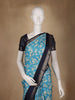 Sky Blue Floral Woven Tussar Silk Saree with Navy Border - Diadem