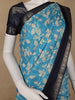 Sky Blue Floral Woven Tussar Silk Saree with Navy Border - Diadem