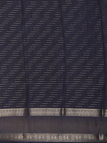 Sky Blue Floral Woven Tussar Silk Saree with Navy Border - Diadem