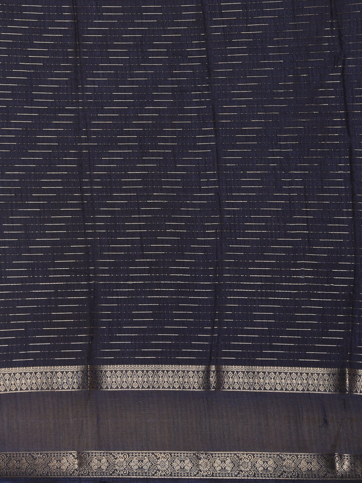 Sky Blue Floral Woven Tussar Silk Saree with Navy Border - Diadem