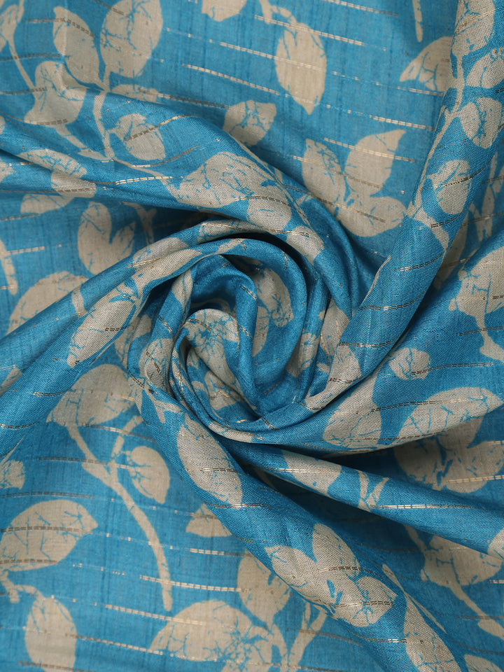 Sky Blue Floral Woven Tussar Silk Saree with Navy Border - Diadem