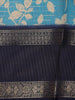 Sky Blue Floral Woven Tussar Silk Saree with Navy Border - Diadem