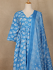 Sky Blue Leaf Designed Cotton Salwar Suit - Diadem