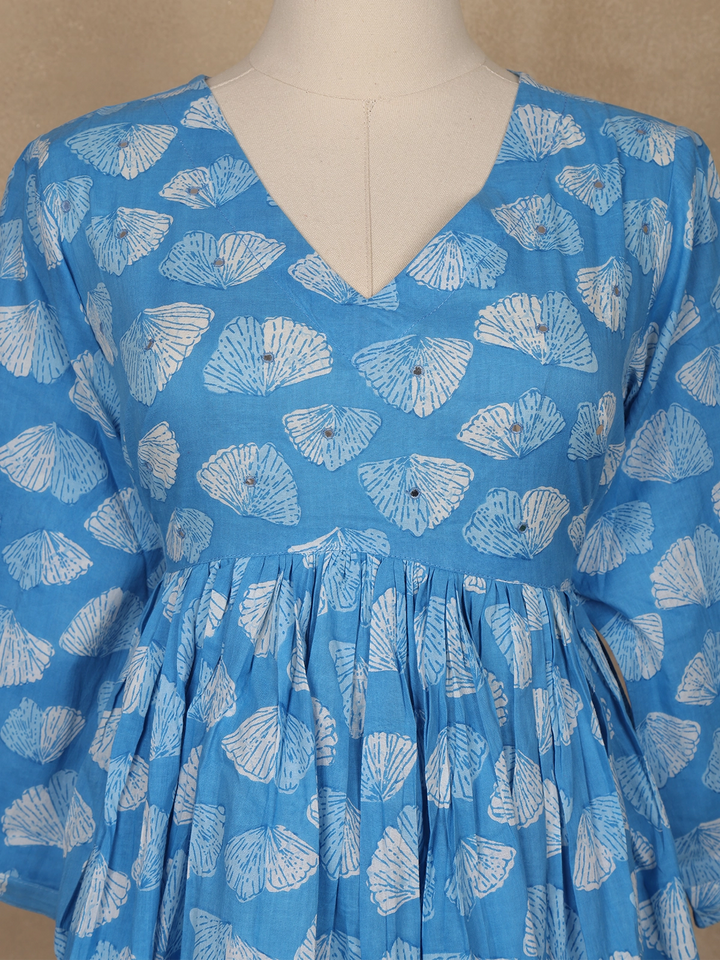 Sky Blue Leaf Designed Cotton Salwar Suit - Diadem
