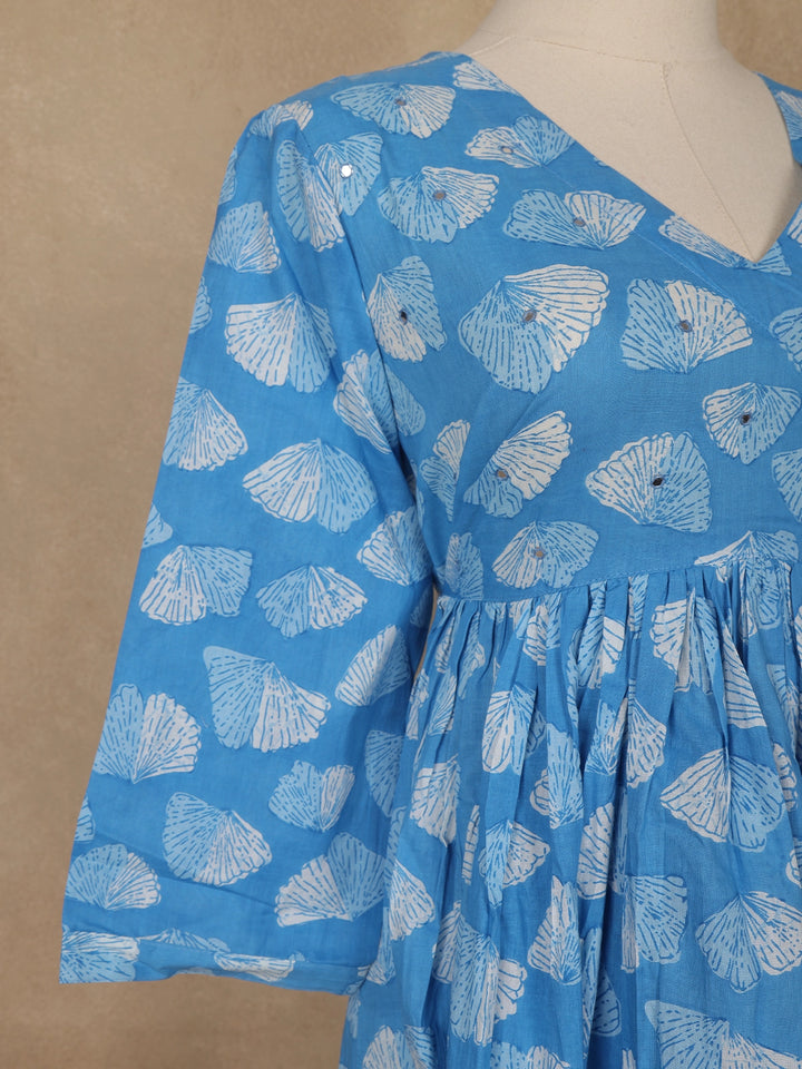 Sky Blue Leaf Designed Cotton Salwar Suit - Diadem