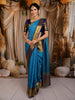 Sky Blue Mini Checked Zari Woven Design Pure Kanchipuram Silk Saree with Contrast Zari Border