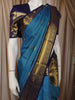 Sky Blue Mini Checked Zari Woven Design Pure Kanchipuram Silk Saree with Contrast Zari Border