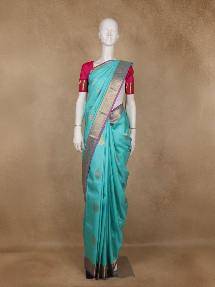 Sky Blue Paisley Designed Silk Saree - Diadem