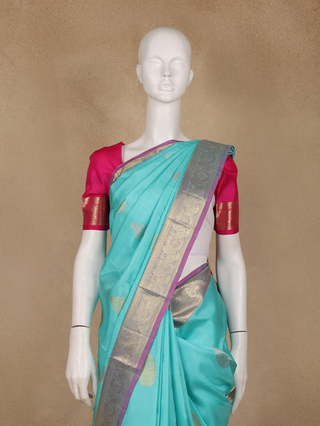 Sky Blue Paisley Designed Silk Saree - Diadem