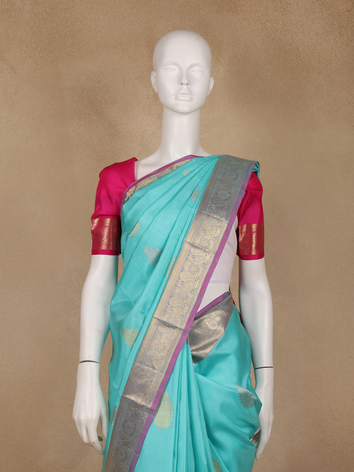 Sky Blue Paisley Designed Silk Saree - Diadem