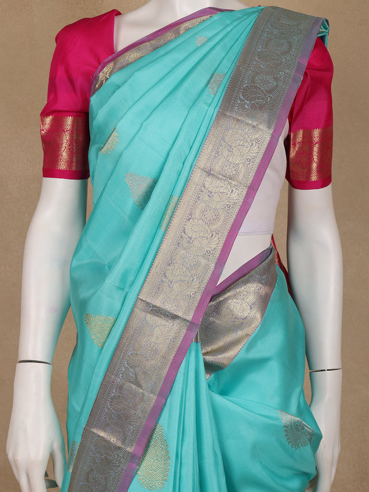 Sky Blue Paisley Designed Silk Saree - Diadem