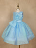 Sky Blue Sequin Embellished Party Wear Net Frock With Oversized Bow - Diadem