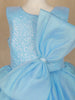 Sky Blue Sequin Embellished Party Wear Net Frock With Oversized Bow - Diadem