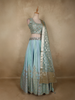 Sky Blue Silver Zari Woven Design and Mirror Work Banarasi Silk Designer Lehenga with Dupatta