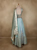 Sky Blue Silver Zari Woven Design and Mirror Work Banarasi Silk Designer Lehenga with Dupatta