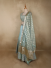 Sky Blue Silver Zari Woven Design and Mirror Work Banarasi Silk Designer Lehenga with Dupatta