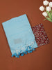 Sky Blue Solid Design Cotton Casual Wear Saree with Kalamkari Blouse