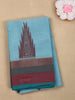 Sky Blue Temple Motif Woven Design Cotton Saree with Contrast Maroon Border