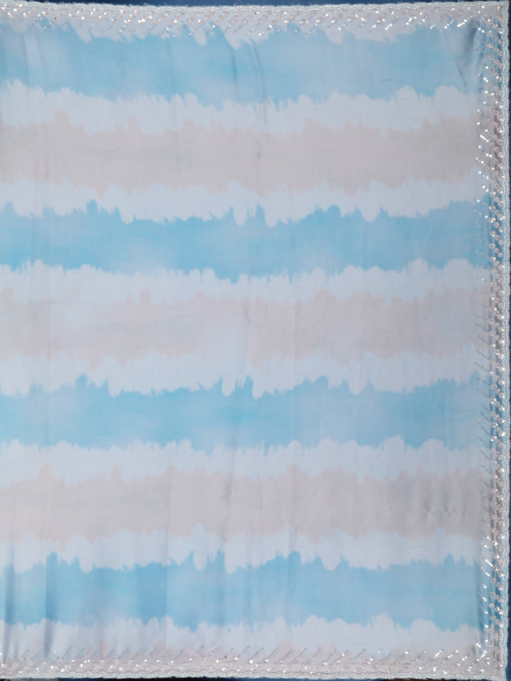 Sky Blue Tie and Dye Design Satin Saree - Diadem
