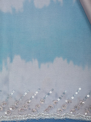 Sky Blue Tie and Dye Design Satin Saree - Diadem