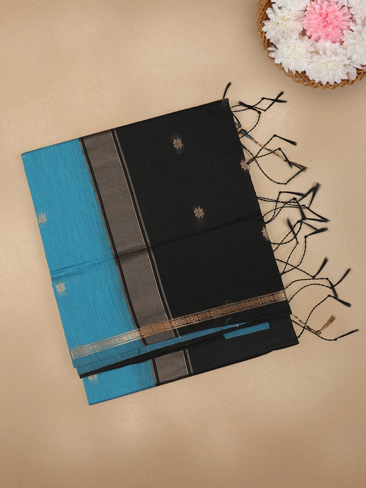 Sky Blue Floral Butta Fancy Cotton Saree - Diadem