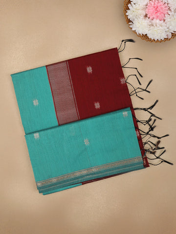 Sky Blue Floral Butta Fancy Cotton Saree - Diadem