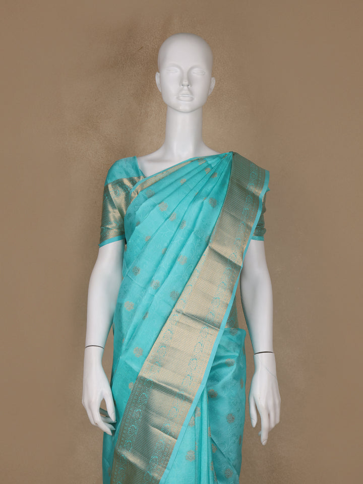 Sky Blue Floral Butta woven Silk Saree - Diadem