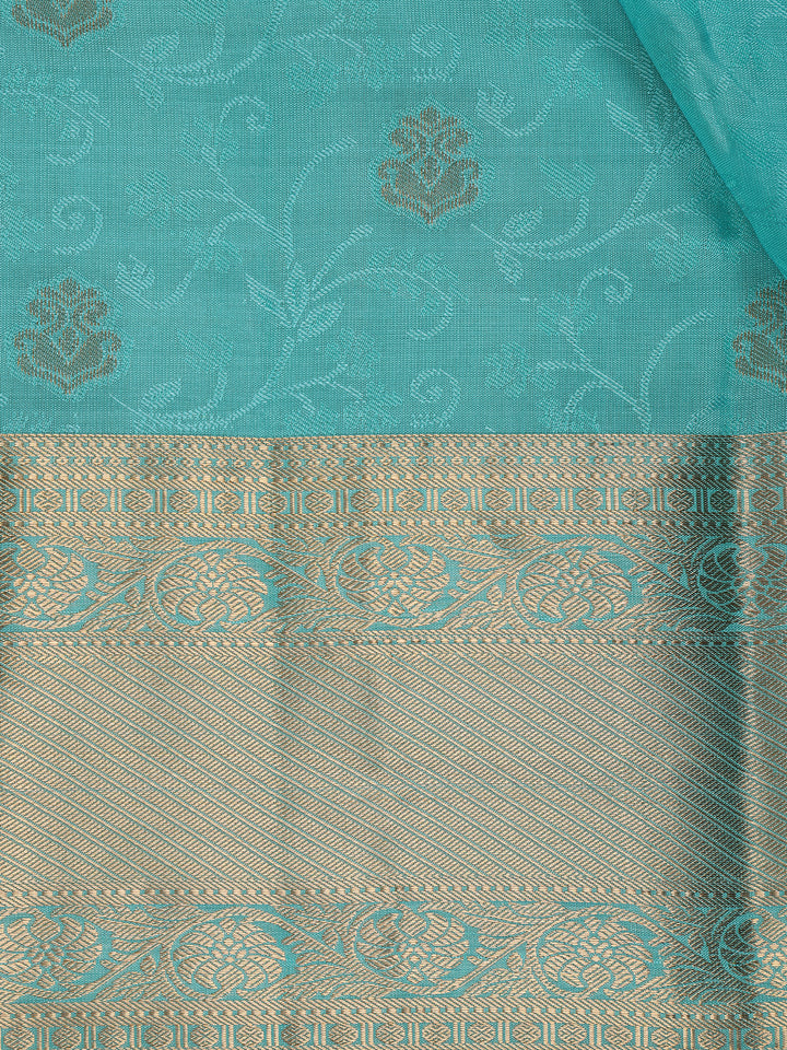 Sky Blue Floral Butta woven Silk Saree - Diadem