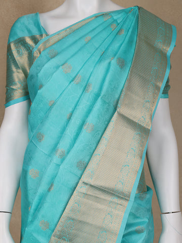 Sky Blue Floral Butta woven Silk Saree - Diadem