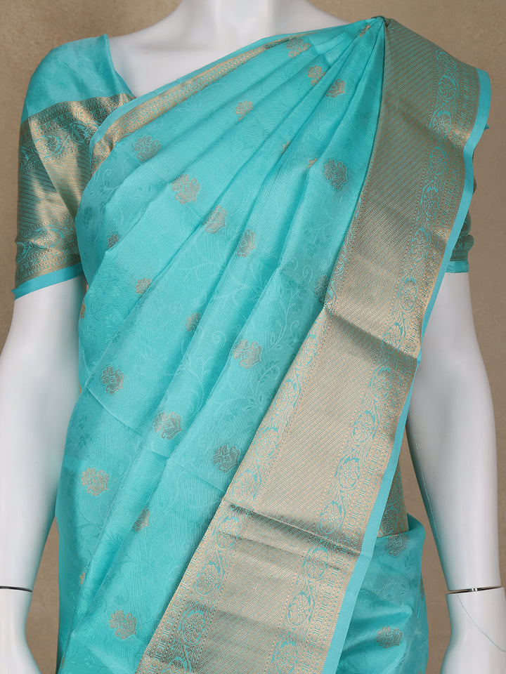 Sky Blue Floral Butta woven Silk Saree - Diadem