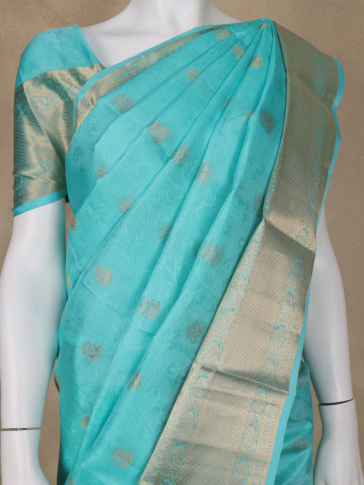 Sky Blue Floral Butta woven Silk Saree - Diadem