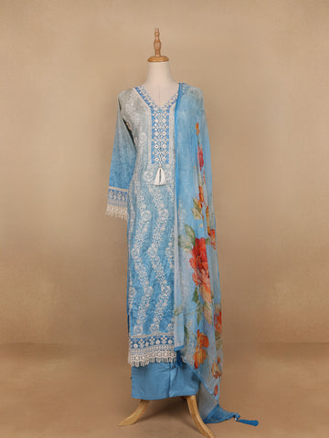 Sky Blue Floral Designed Cotton Salwar Suit - Diadem