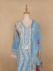 Sky Blue Floral Designed Cotton Salwar Suit - Diadem