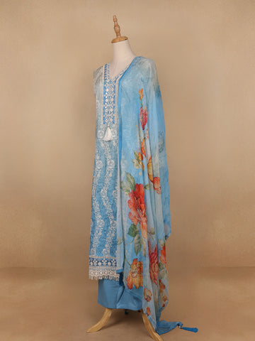 Sky Blue Floral Designed Cotton Salwar Suit - Diadem