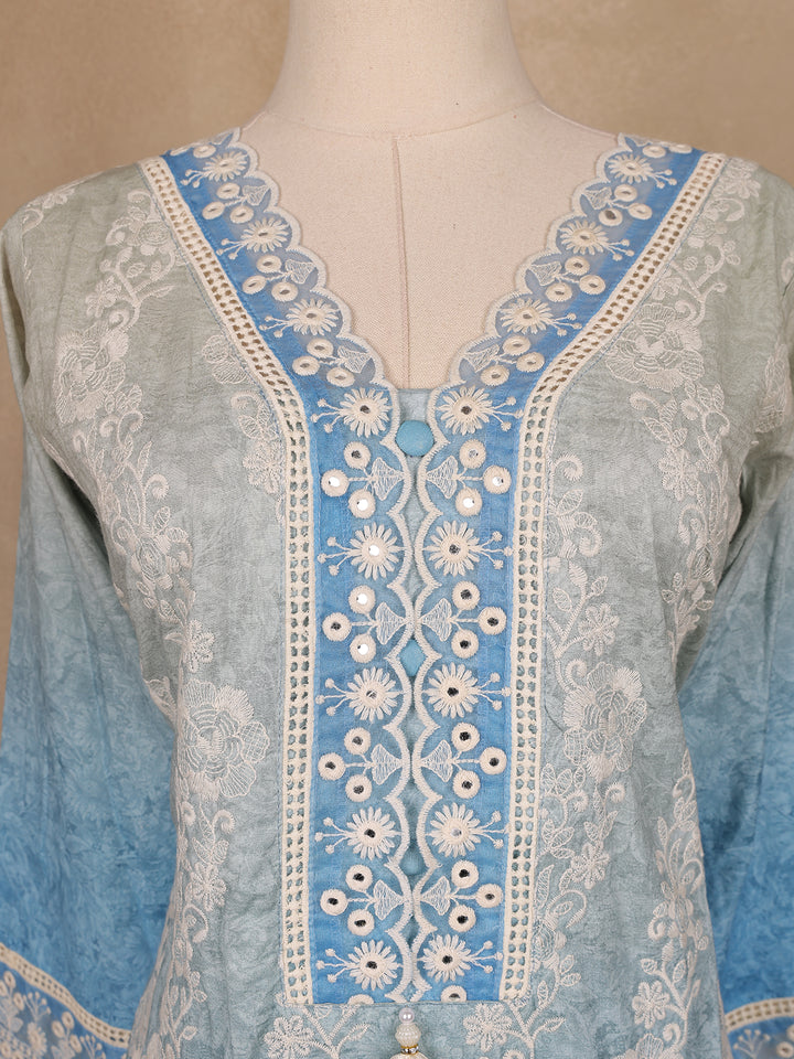 Sky Blue Floral Designed Cotton Salwar Suit - Diadem